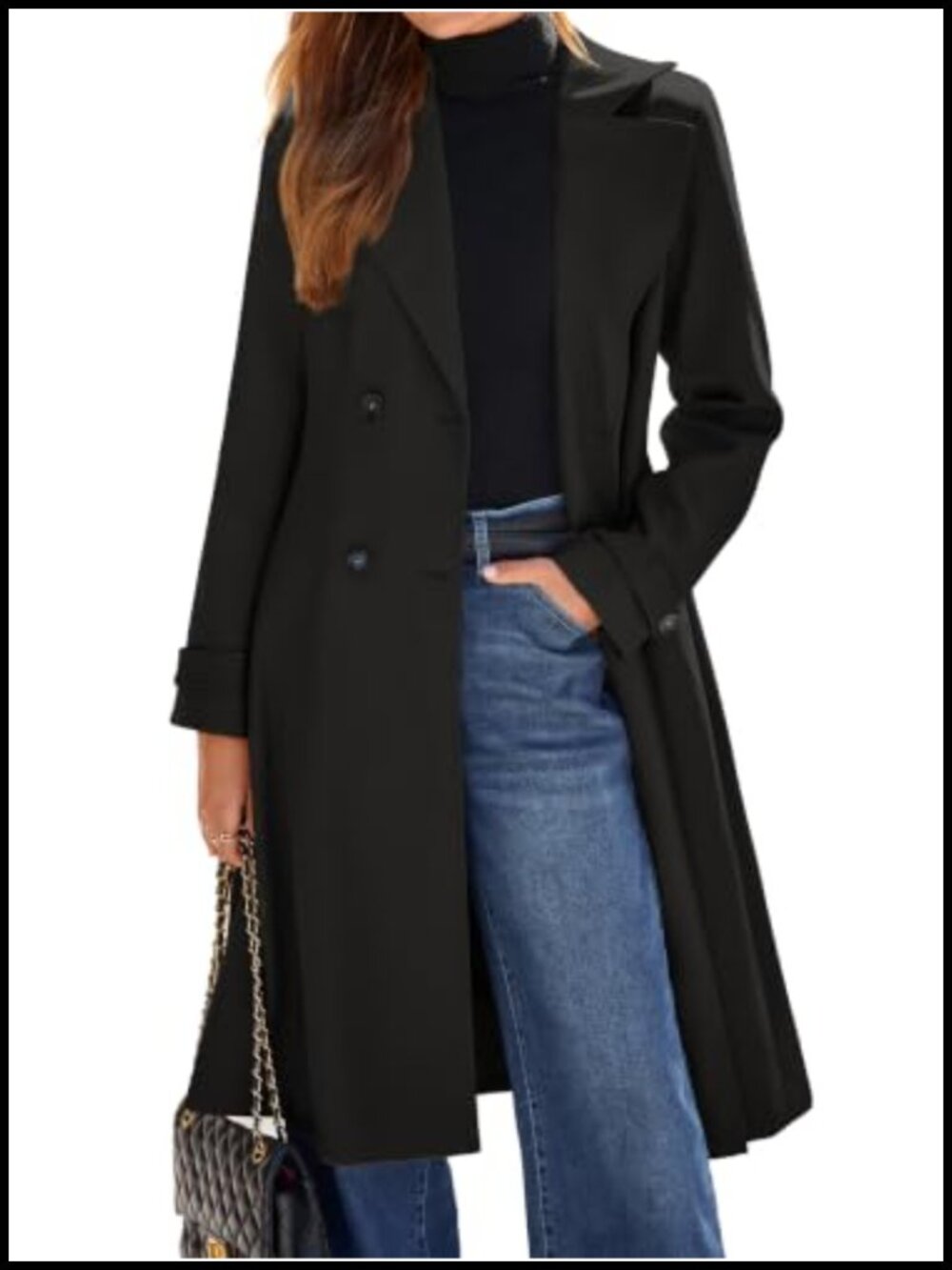 Womens Long Trench Coat Double Breasted Fall Winter Jacket